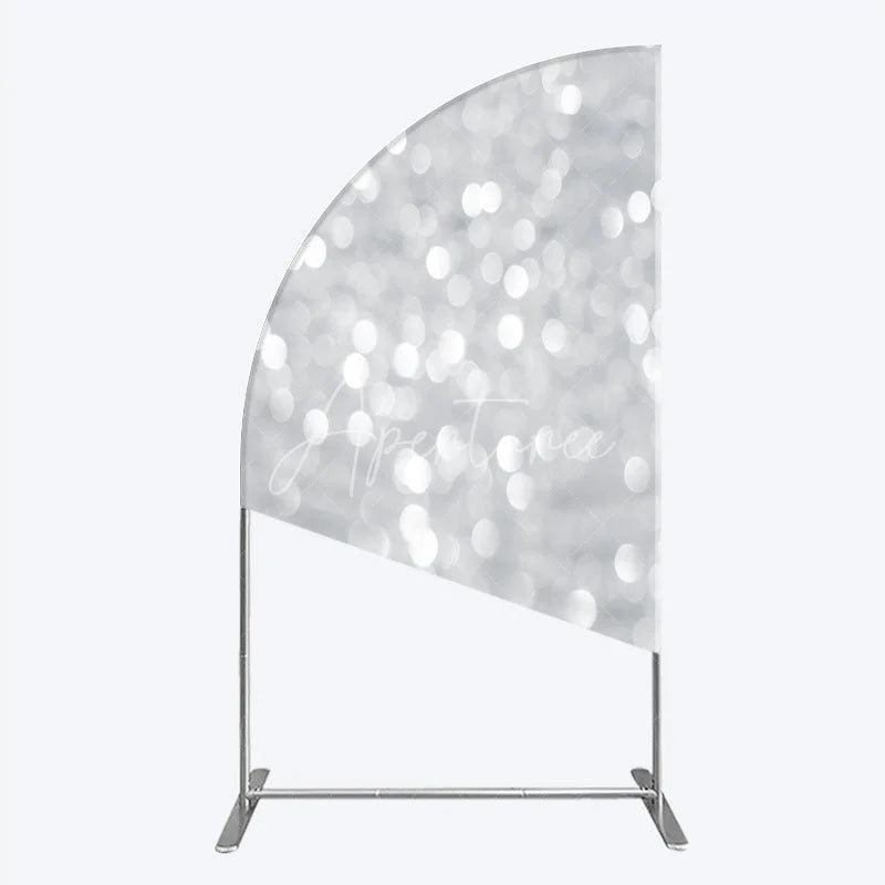 Aperturee - Aperturee Silver Bokeh Half Moon Arch Backdrop Glittery Spots Abstract Background Wedding Birthday Party Half Moon Arch Cover