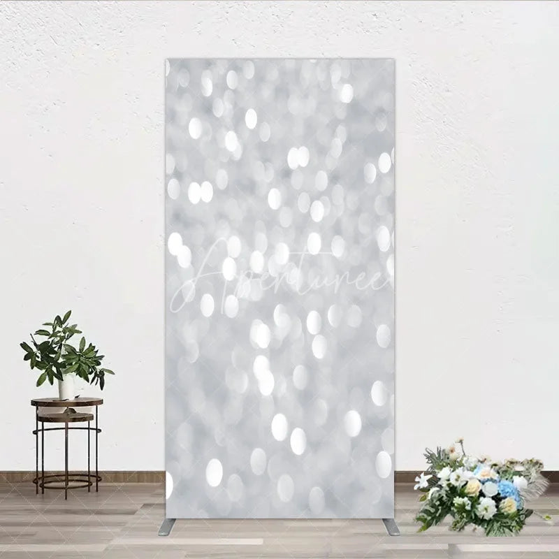 Aperturee - Aperturee Silver Bokeh Rectangle Backdrop Glittery Spots Abstract Background Wedding Birthday Party Rectangle Cover Decoration