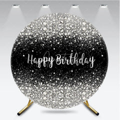 Aperturee - Aperturee Silver Diamond Glitter Round Backdrop Black Sparkle Birthday Photography Background