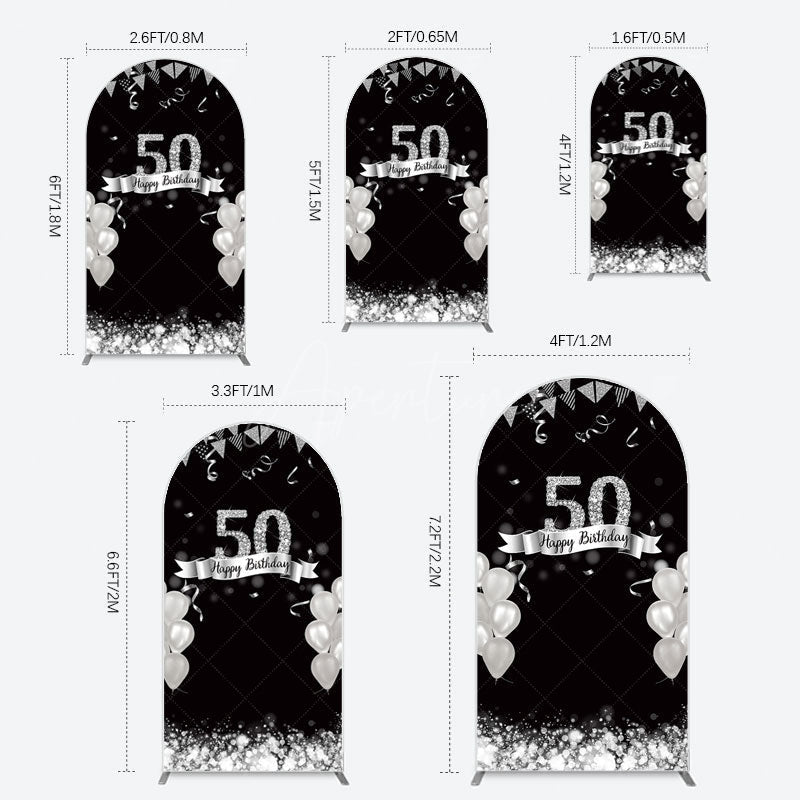 Aperturee - Aperturee Silver Glitter Balloon 50 Birthday Arch Backdrop