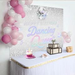Aperturee - Aperturee Silver Glitter Disco Ball Dancing Queen Happy Birthday Backdrop Iridescent Music Notes Party Decor