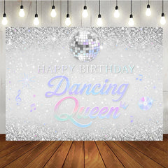 Aperturee - Aperturee Silver Glitter Disco Ball Dancing Queen Happy Birthday Backdrop Iridescent Music Notes Party Decor