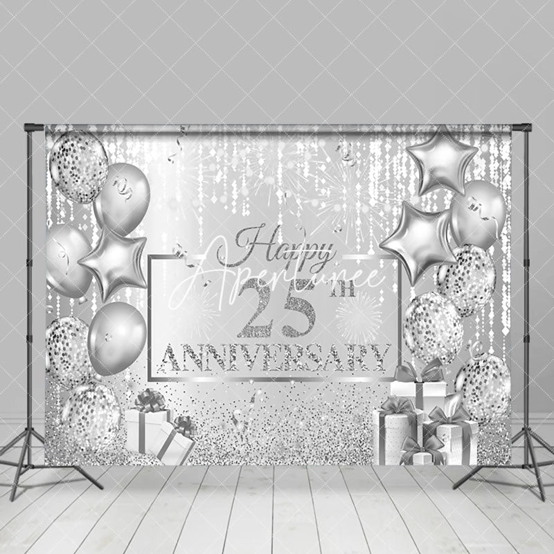 Aperturee - Aperturee Silver Glitter Gift Balloon 25Th Anniversary Backdrop