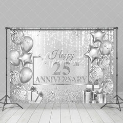 Aperturee - Aperturee Silver Glitter Gift Balloon 25Th Anniversary Backdrop