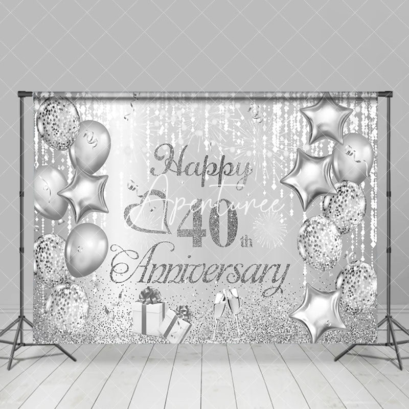 Aperturee - Aperturee Silver Ribbons Balloons 40Th Anniversary Backdrop