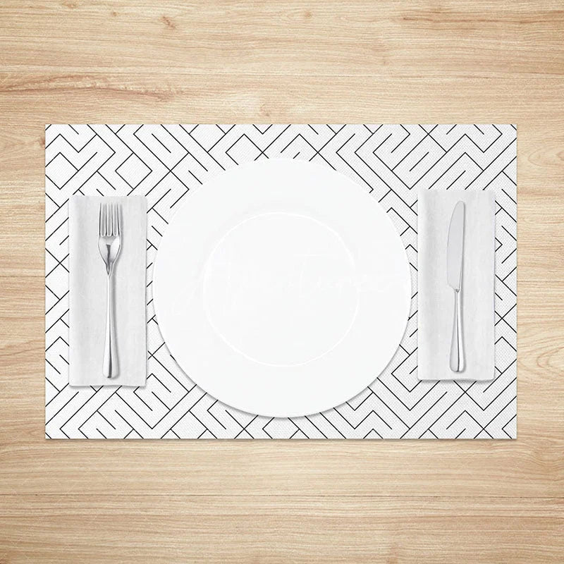 Aperturee - Aperturee Simple Abstract Geometric Lines Set of 4 Placemats for Modern Minimalist and Scandinavian Kitchen Decor