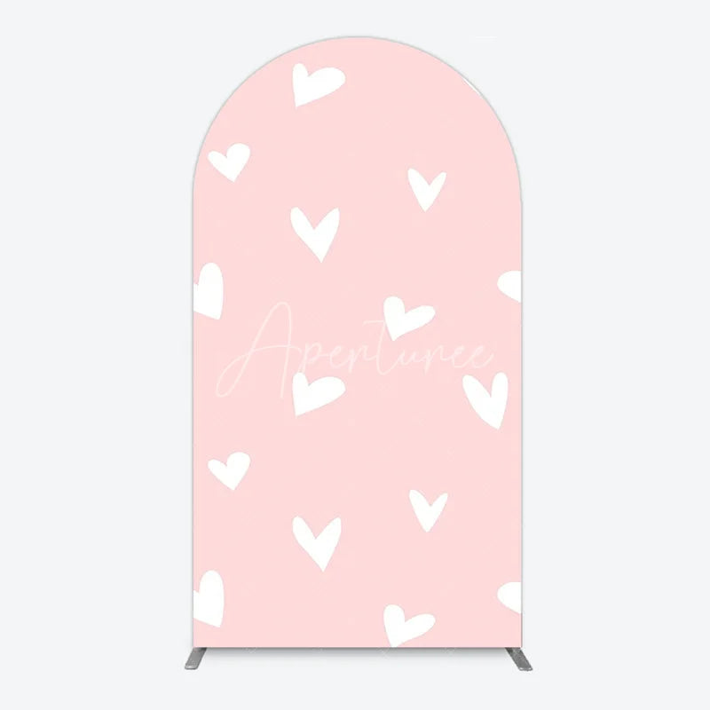 Aperturee - Aperturee Simple Arch Backdrop with White Hearts for Boy Baby Shower Birthday Party or Valentine’s Day Decor