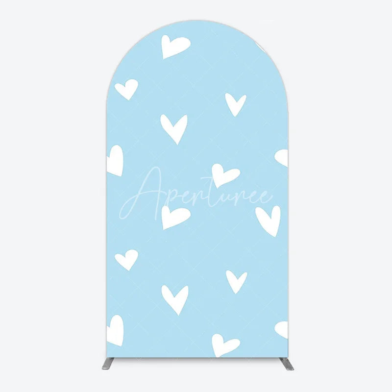 Aperturee - Aperturee Simple Arch Backdrop with White Hearts for Boy Baby Shower Birthday Party or Valentine’s Day Decor