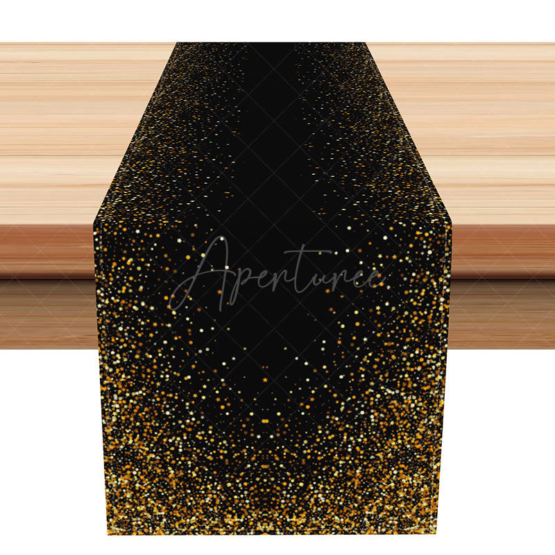 Aperturee - Aperturee Simple Black and Gold Polka Dot Table Runner Elegant Minimalist Dining Decor Modern Kitchen or Party Linen