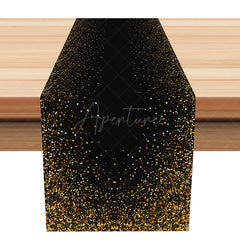 Aperturee - Aperturee Simple Black and Gold Polka Dot Table Runner Elegant Minimalist Dining Decor Modern Kitchen or Party Linen