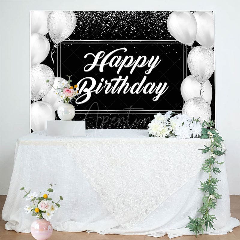 Aperturee - Aperturee Simple Black And White Balloon Birthday Backdrop