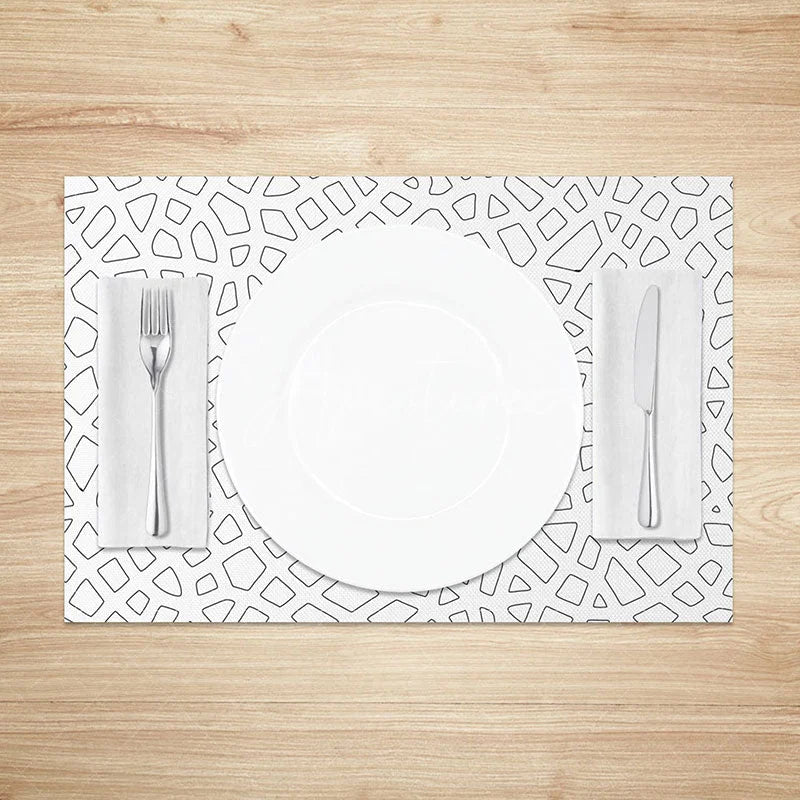 Aperturee - Aperturee Simple Black and White Geometric Pattern Set of 4 Placemats for Modern Minimalist and Farmhouse Kitchen