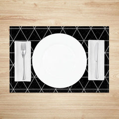 Aperturee - Aperturee Simple Black and White Rhombus Geometric Set of 4 Placemats for Modern Minimalist Kitchen Table Decor