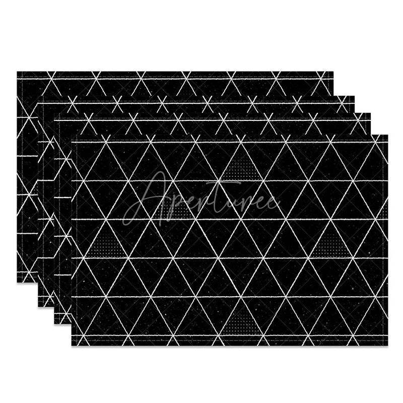 Aperturee - Aperturee Simple Black and White Rhombus Geometric Set of 4 Placemats for Modern Minimalist Kitchen Table Decor