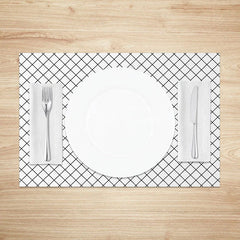 Aperturee - Aperturee Simple Black and White Rhombus Pattern Set of 4 Placemats Modern Geometric Design for Minimalist Kitchen