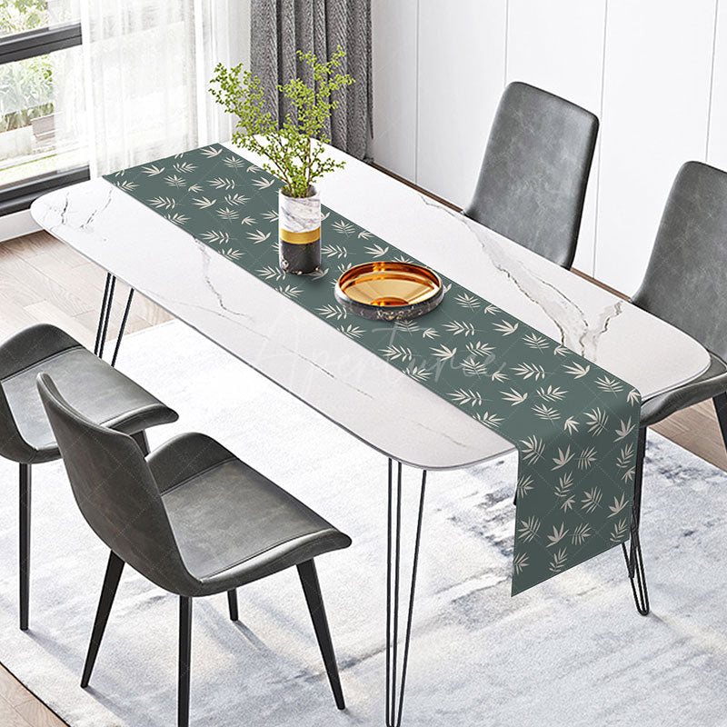 Aperturee - Aperturee Simple Boho Leaves Table Runner Fresh Greenery with Repetitive Pattern Modern Farmhouse Kitchen Dining Decor