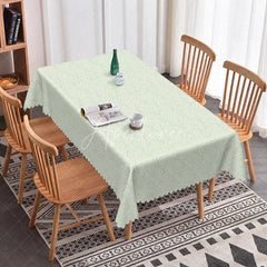 Aperturee - Aperturee Simple Botanical Leaf Rectangle Tablecloth Sage Green with White Vines Modern Farmhouse Kitchen Decor