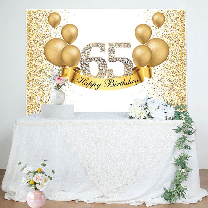 Aperturee - Aperturee Simple Gold Glitters Happy 65th Birthday Backdrop