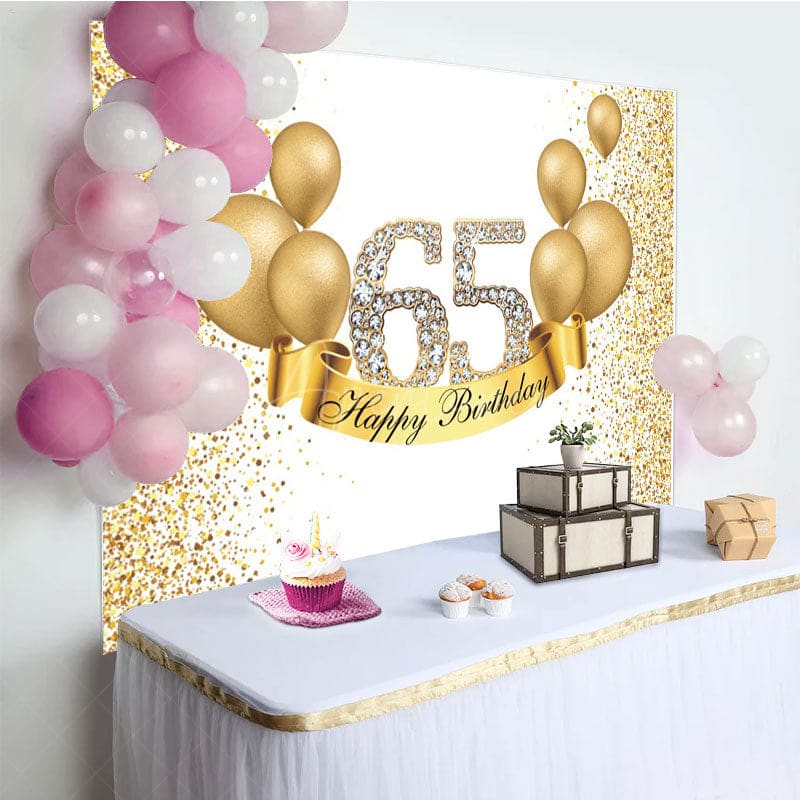 Aperturee - Aperturee Simple Gold Glitters Happy 65th Birthday Backdrop