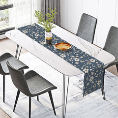 Aperturee - Aperturee Simple Gray and Blue Floral Table Runner Repeating Botanical Pattern with a Modern Vibe Minimalist Kitchen Decor
