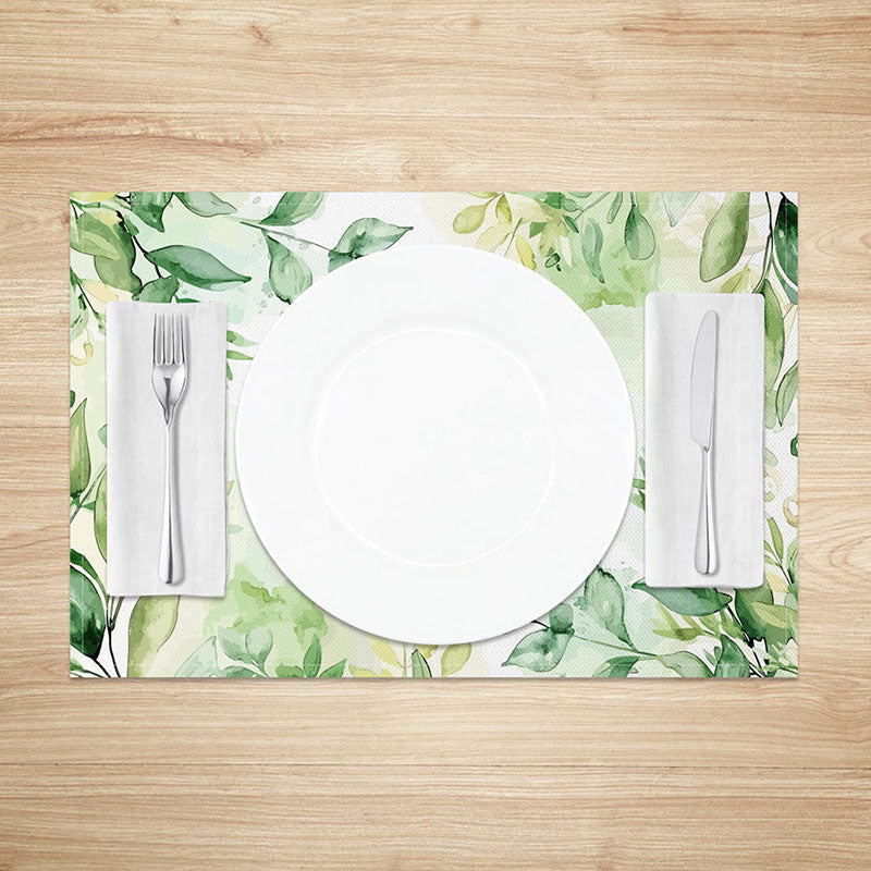 Aperturee - Aperturee Simple Green Leaf Placemats Set of 4 for Minimalist Spring and Modern Farmhouse Kitchen Table Decor