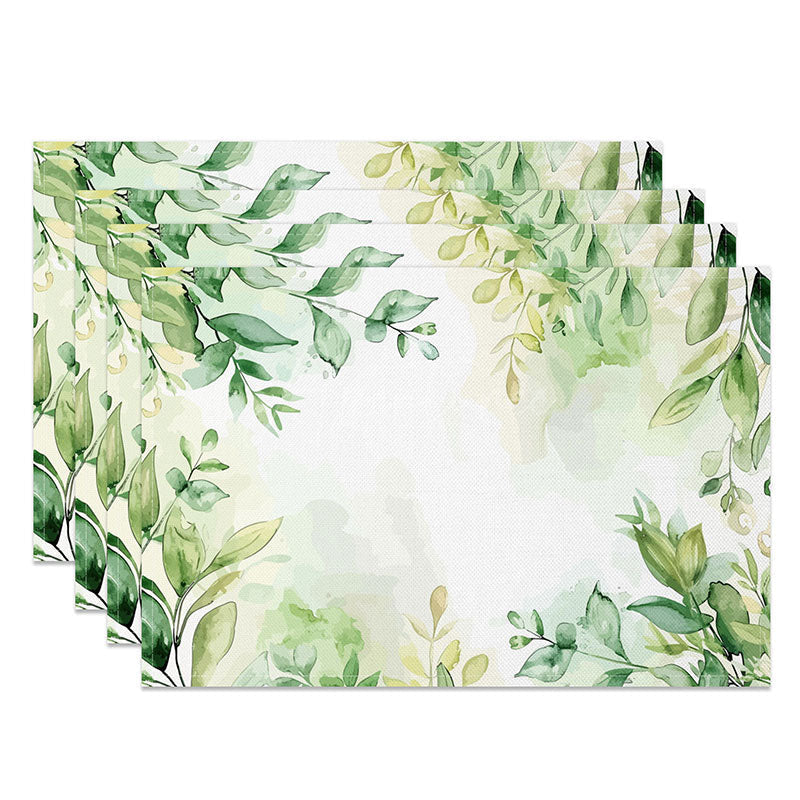 Aperturee - Aperturee Simple Green Leaf Placemats Set of 4 for Minimalist Spring and Modern Farmhouse Kitchen Table Decor