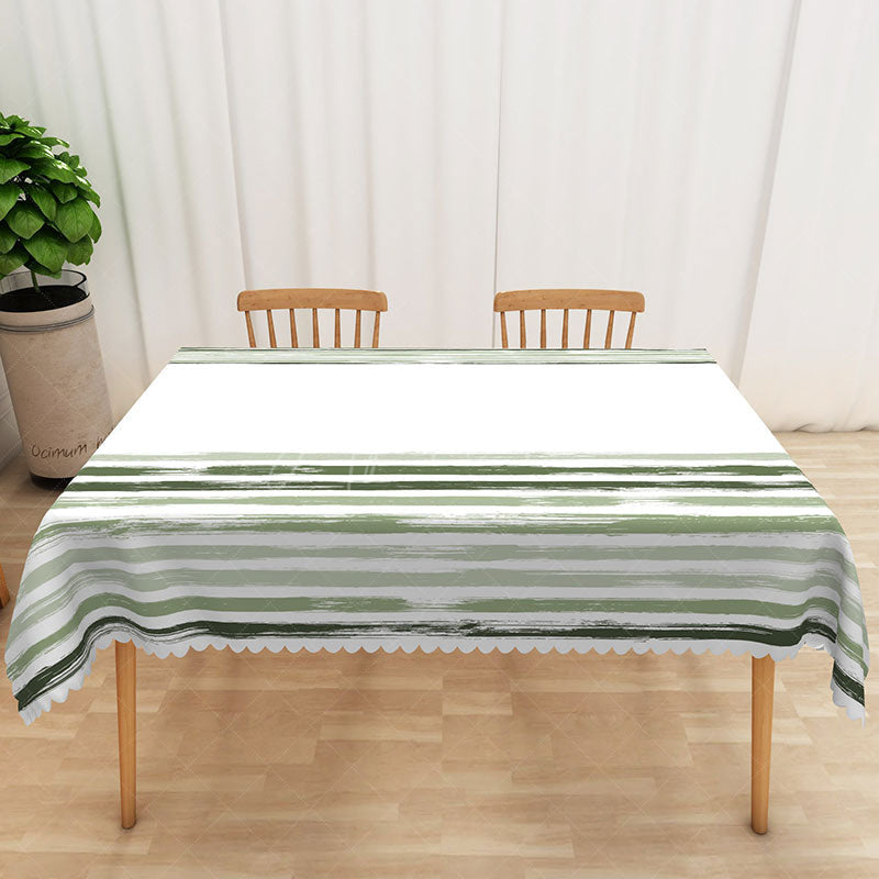 Aperturee - Aperturee Simple Modern Rectangle Tablecloth with Green Gradient Stripes for Contemporary Kitchen and Dining Decor