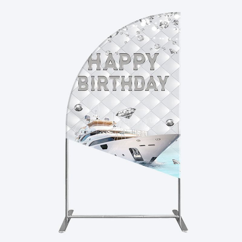 Aperturee - Aperturee Simple Ship Glitter Happy Birthday Half Moon Arch Backdrop