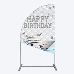 Aperturee - Aperturee Simple Ship Glitter Happy Birthday Half Moon Arch Backdrop
