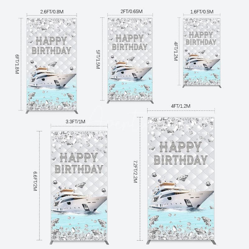 Aperturee - Aperturee Simple Ship Glitter Happy Birthday Rectangle Backdrop