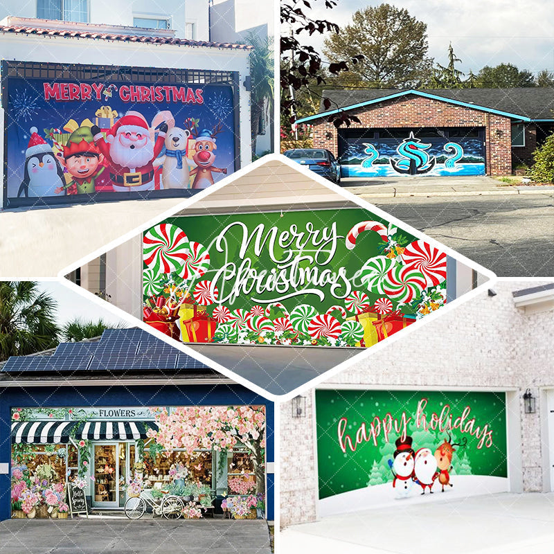 Aperturee Simple Spring Fresh Green Leaves Garage Door Banner