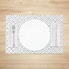 Aperturee - Aperturee Simple White and Black Lines Pattern Set of 4 Placemats for Modern Minimalist and Farmhouse Kitchen