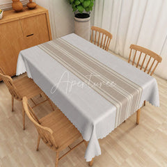 Aperturee - Aperturee Simple White and Brown Stripe Rectangle Tablecloth for Minimalist Farmhouse and Everyday Dining Decor