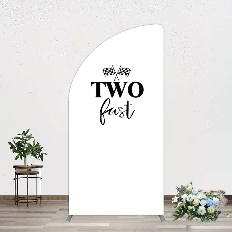 Aperturee - Aperturee Simple White Black Two Fast Birthday Half Moon Arch Backdrop