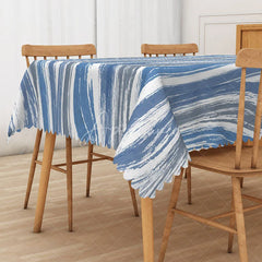 Aperturee - Aperturee Simple White Rectangle Tablecloth with Blue and Gray Water Ripples for Coastal and Minimalist Decor
