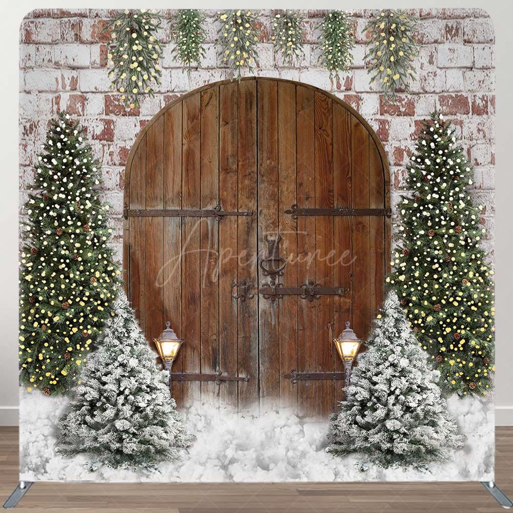 Aperturee - Aperturee Simple Xmas Tree Wooden Xmas Tension Fabric Backdrop