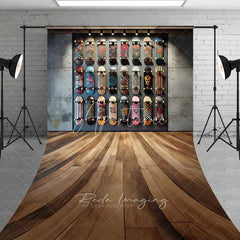 Aperturee - Aperturee Skateboard Shop Wall Sweep Photography Backdrop Urban Street Skate Deck Wood Floor Photo Background