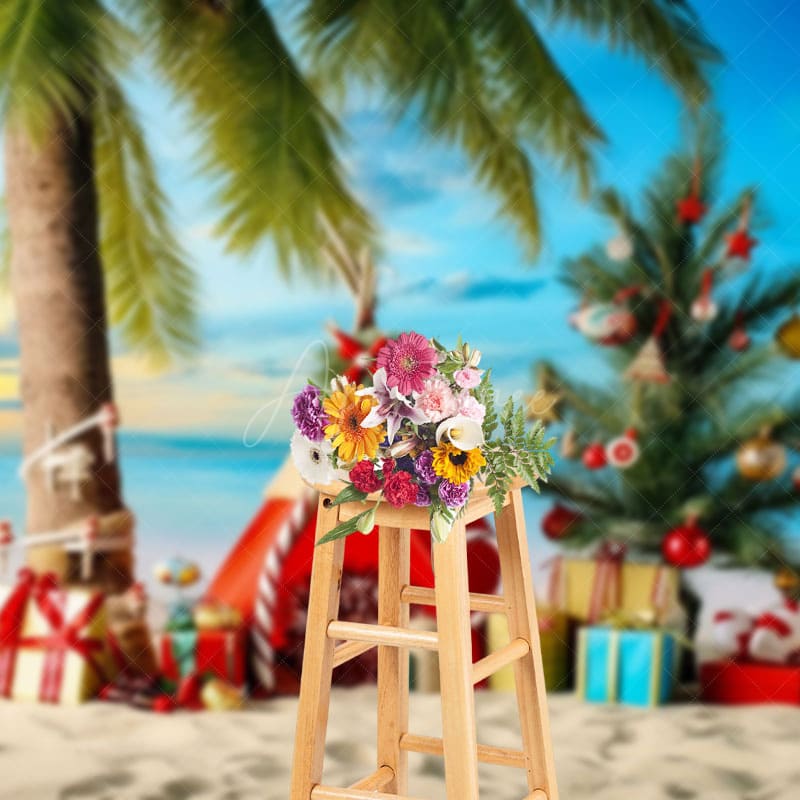 Aperturee - Aperturee Sky Sunset Coconut Tree Christmas In July Backdrop