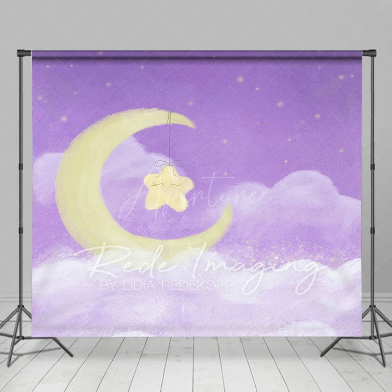 Aperturee - Aperturee Sleep Tight Purple Moon Birthday Cake Smash Backdrop