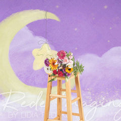 Aperturee - Aperturee Sleep Tight Purple Moon Birthday Cake Smash Backdrop
