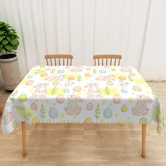 Aperturee - Aperturee Sleeping Bunny Easter Egg Rectangle Tablecloth Pastel Rabbit Spring Table Cover Cute Baby Shower Decor