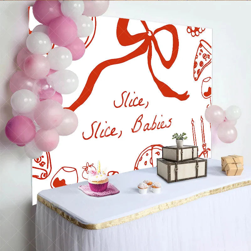 Aperturee - Aperturee Slice Slice Babies Pizza Theme Baby Shower Backdrop Red and White Italian Dinner Party Banner
