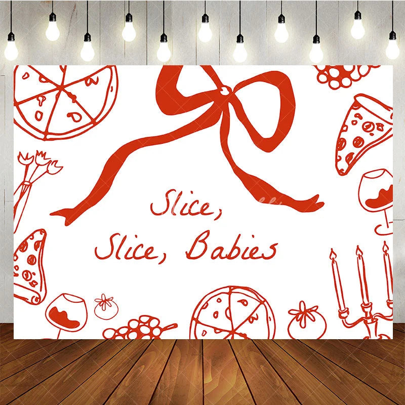 Aperturee - Aperturee Slice Slice Babies Pizza Theme Baby Shower Backdrop Red and White Italian Dinner Party Banner