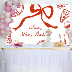 Aperturee - Aperturee Slice Slice Babies Pizza Theme Baby Shower Backdrop Red and White Italian Dinner Party Banner