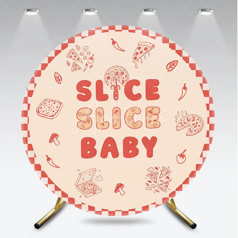 Aperturee - Aperturee Slice Slice Baby Round Backdrop for Baby Shower Fun Pizza Themed Party with Red Gingham Italian Food Decor