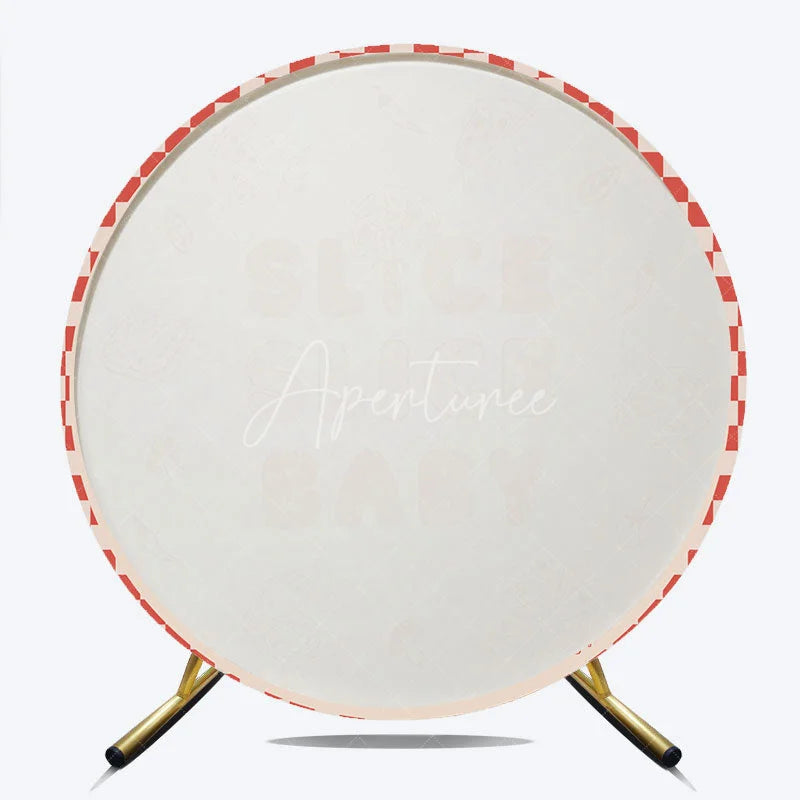 Aperturee - Aperturee Slice Slice Baby Round Backdrop for Baby Shower Fun Pizza Themed Party with Red Gingham Italian Food Decor