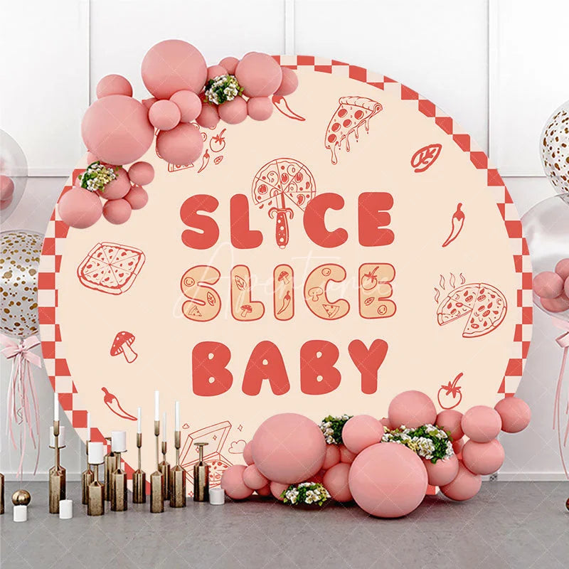 Aperturee - Aperturee Slice Slice Baby Round Backdrop for Baby Shower Fun Pizza Themed Party with Red Gingham Italian Food Decor