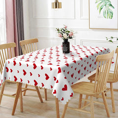 Aperturee - Aperturee Small Red Heart Scatter Rectangle Tablecloth Simple Minimalist Love Pattern Valentine Anniversary Dining Decor
