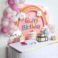 Aperturee - Aperturee Smile Lovely Clouds Rainbow Cake Birthday Backdrop