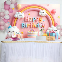 Aperturee - Aperturee Smile Lovely Clouds Rainbow Cake Birthday Backdrop